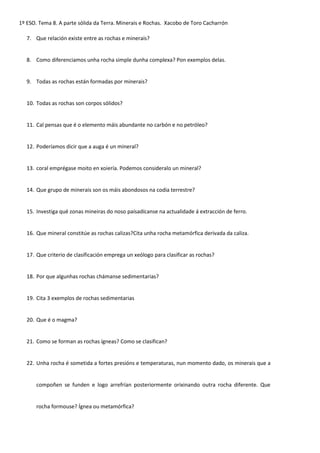1ºeso. tema 8. rochas e minerais