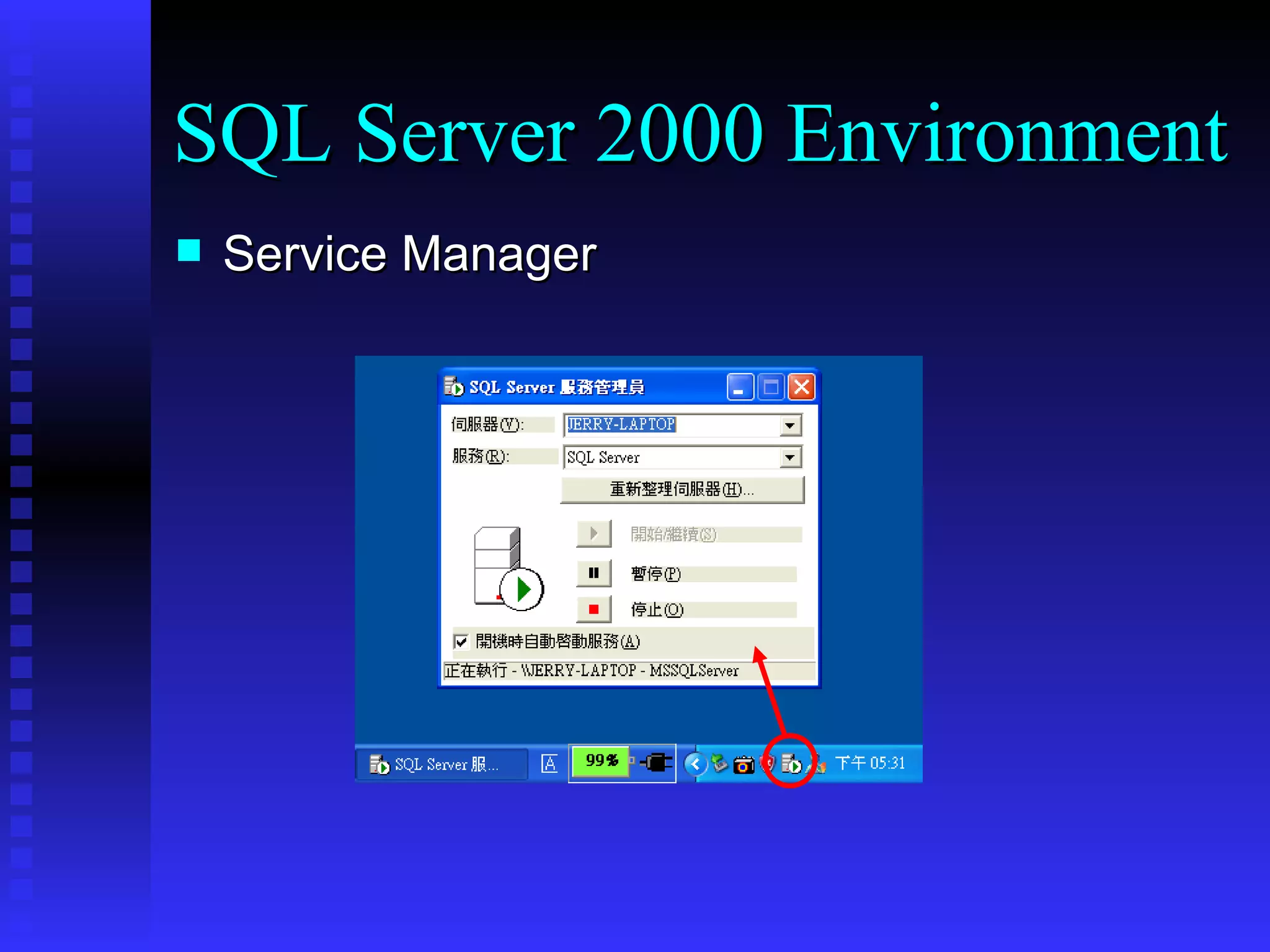 Service Manager SQL Server 2000 Environment 