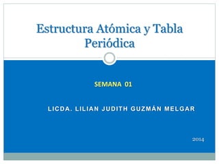 LICDA. LILIAN JUDITH GUZMÁN MELGAR
Estructura Atómica y Tabla
Periódica
SEMANA 01
2014
 