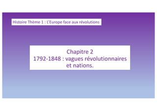 Chapitre 2
1792-1848 : vagues révolutionnaires
et nations.
Histoire Thème 1 : L’Europe face aux révolutions
 