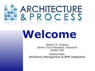 Robert M. Shapiro Senior Vice President: Research Global 360 SessionTitle: Workforce Management & BPM integration 