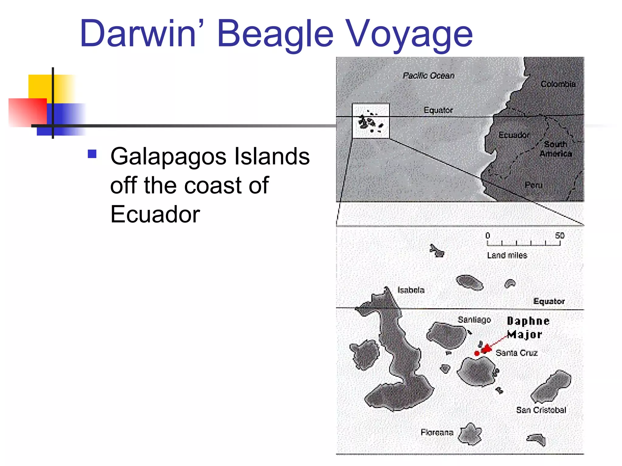 Darwin’ Beagle Voyage
 Galapagos Islands
off the coast of
Ecuador
 