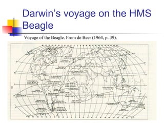 Darwin’s voyage on the HMS
Beagle
Voyage of the Beagle. From de Beer (1964, p. 39).
 