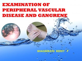 Page 1
EXAMINATION OF
PERIPHERAL VASCULAR
DISEASE AND GANGRENE
BHAGEERATH REDDY P
 