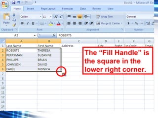 58
The “Fill Handle” is
the square in the
lower right corner.
 