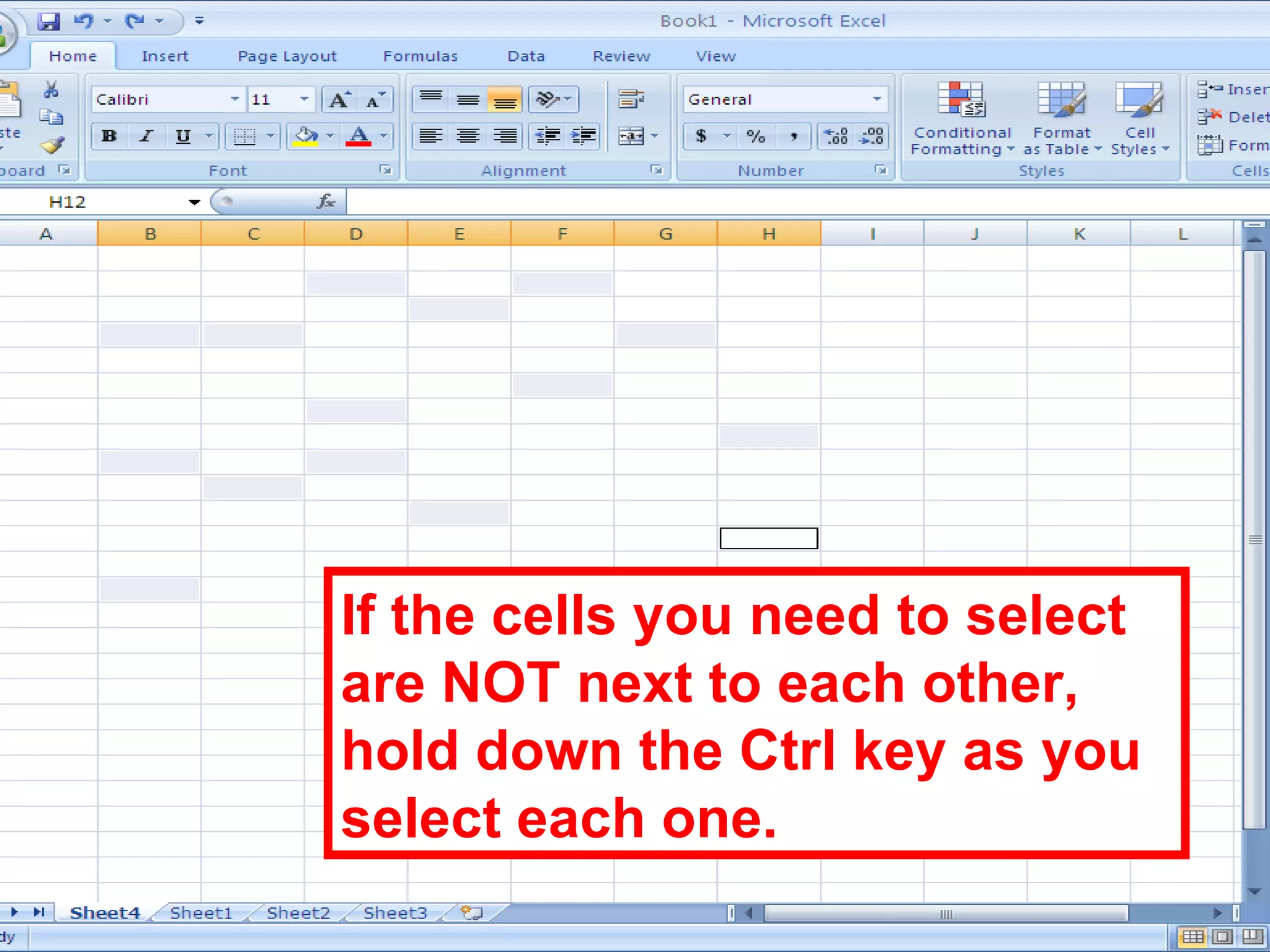 If the cells you need to select are NOT next to each other, hold down the Ctrl key as you select each one. 