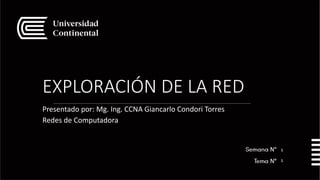 EXPLORACIÓN DE LA RED
Presentado por: Mg. Ing. CCNA Giancarlo Condori Torres
Redes de Computadora
1
1
 