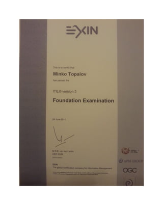 ITIL Foundations v3 Certificate