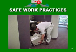 2323
SAFE WORK PRACTICESSAFE WORK PRACTICES
Poor Lifting HabitPoor Lifting Habit
 