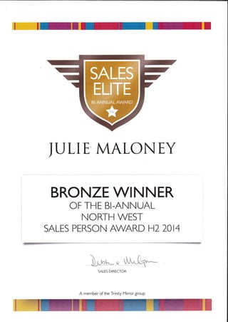 Bronze award bi-annual sales awards 2014