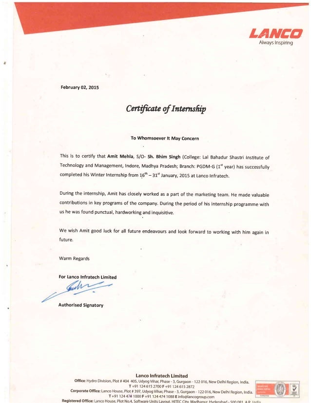 internship certificate examples