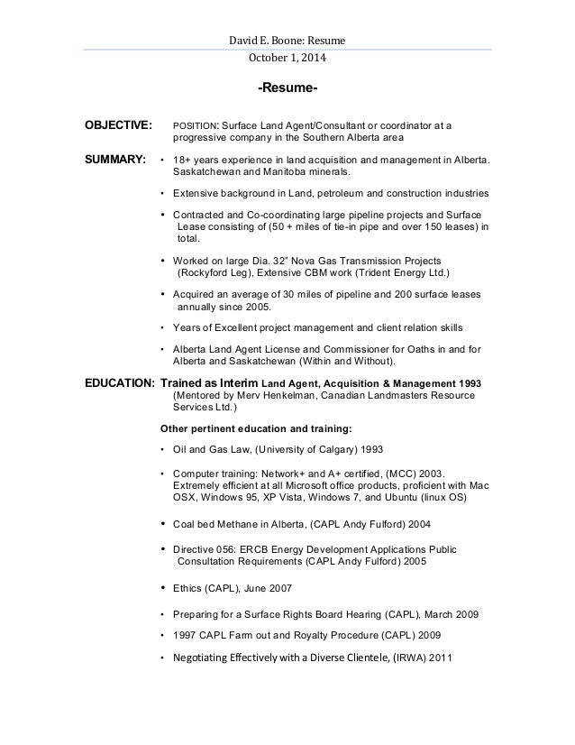 resume objective management position