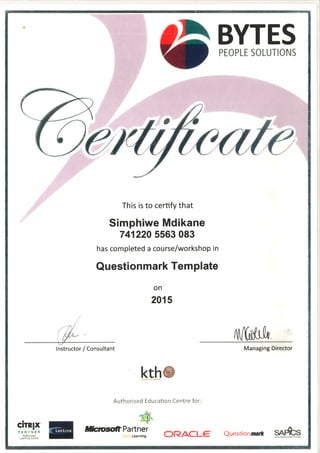 QuestionMark Template Certificate of attendance