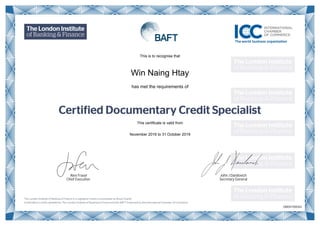 This is to recognise that
Win Naing Htay
has met the requirements of
This certificate is valid from
November 2016 to 31 October 2019
John J Danilovich
Secretary General
Alex Fraser
Chief Executive
QRID01058364
 