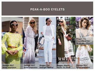 PEAK-A-BOO EYELETS
Blogger: The
Chronicles of Her.
12.25.15
Donegar SS17
Street Inspiration
Donegar SS17
Street Inspiration
Donegar SS17
Street Inspiration
Blogger: Atlantic
Pacific. 01.15.16
Blogger: The
Daileigh. “Suit-up”