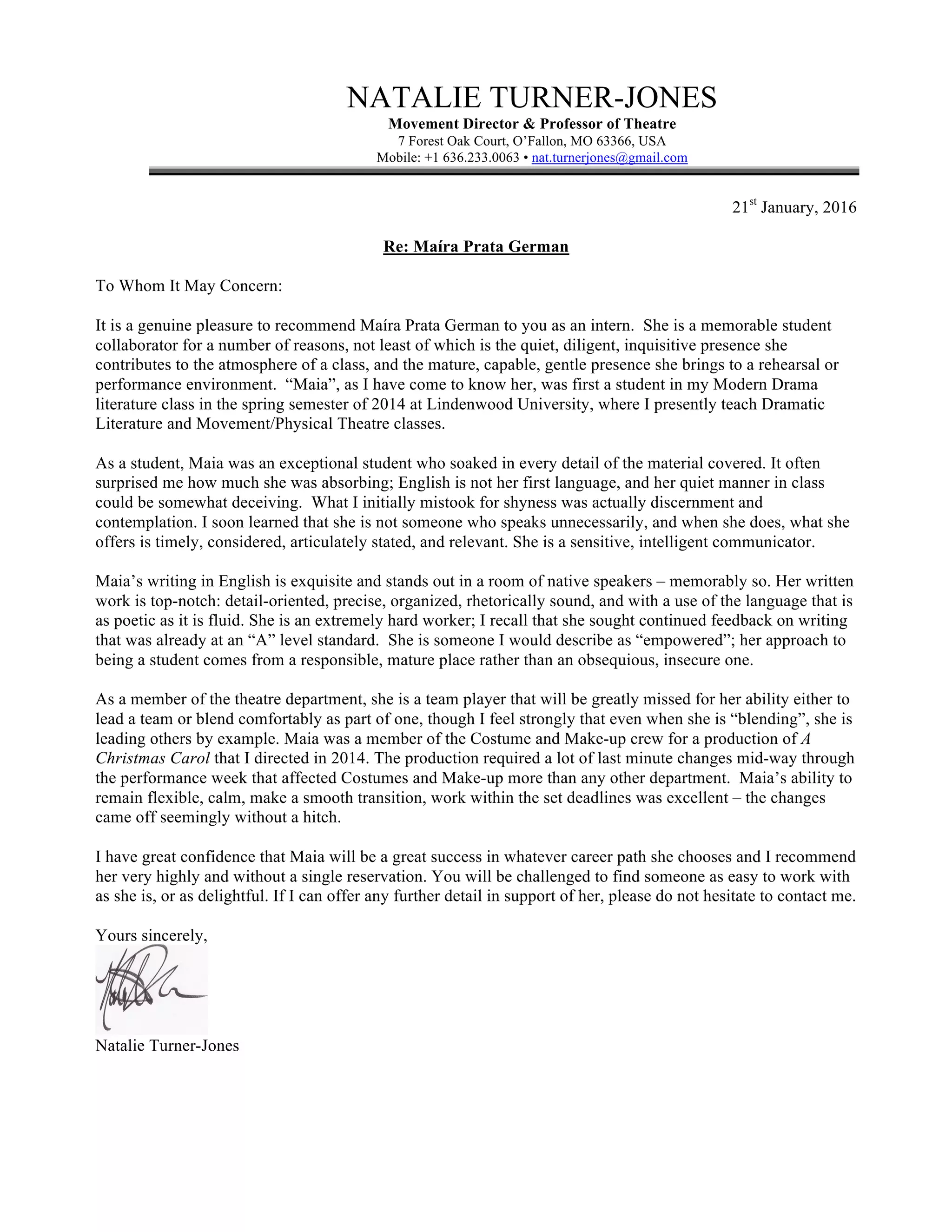 Maia Prata German Recommendation Letter | PDF