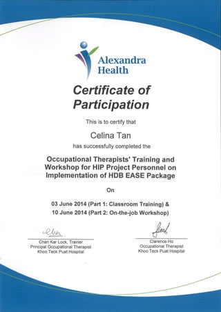 Certificate of HDB's Ease Programme