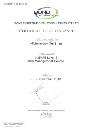 Risk Management Course Certificate