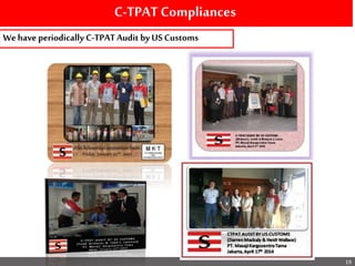 C-TPAT Compliances
Wehave periodically C-TPATAudit by US Customs
19
 