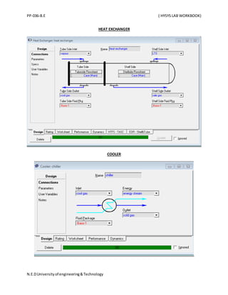 PP-036-B.E ( HYSYS LAB WORKBOOK)
N.E.DUniversityof engineering&Technology
HEAT EXCHANGER
COOLER
 