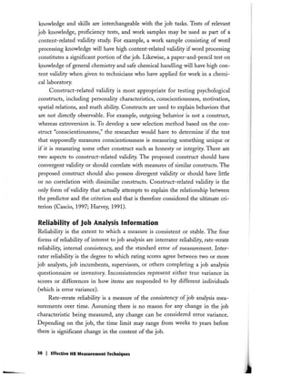 Job Analysis and Selection- Validity and Reliability Ch 3 - Effective ...