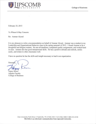 Recommendation Letter - Alysed leadership