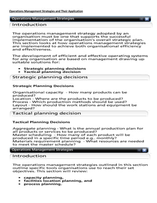 Operations Management Strategies and Their Application
 