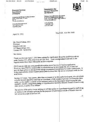 FSCO letter April 16,2010