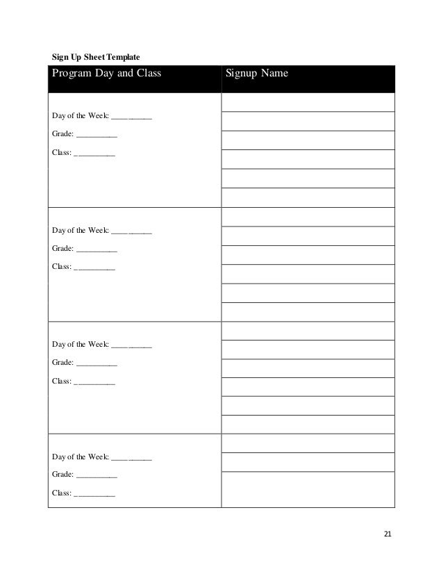 class sign up sheet template