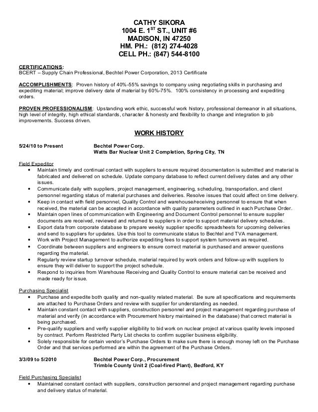 Construction expeditor resume