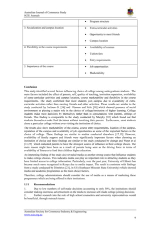 factors influencing the choice of college among undergraduate students ...