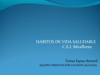 HABITOS DE VIDA SALUDABLE
C.E.I. Miraflores
Teresa Espino Bermell
EQUIPO ORIENTACIÓN LEVANTE-ALCOLEA.
 