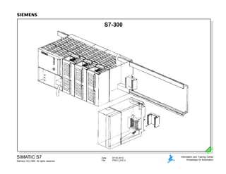Date: 07.03.2012
File: PRO1_01E.3
SIMATIC S7
Siemens AG 1999. All rights reserved.
Information and Training Center
Knowledge for Automation
S7-300
 