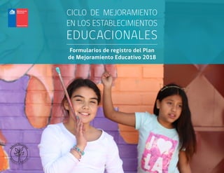 CICLO DE MEJORAMIENTO
EN LOS ESTABLECIMIENTOS
EDUCACIONALES
Formularios de registro del Plan
de Mejoramiento Educativo 2018
 