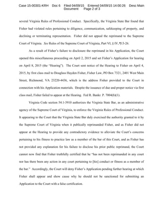 Show Cause Fisher US Bankruptcy Court | PDF
