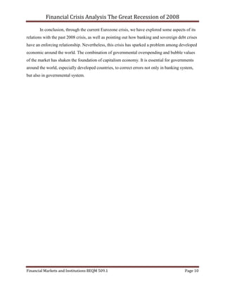 Financial Crisis Analysis - The Great Recession of 2008 | PDF