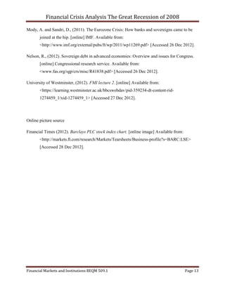 Financial Crisis Analysis - The Great Recession of 2008 | PDF