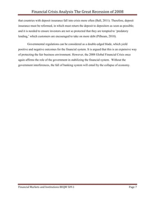 Financial Crisis Analysis - The Great Recession of 2008 | PDF