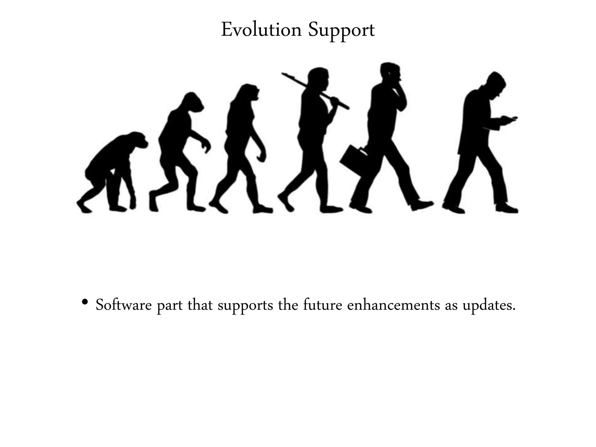 Evolution Support
• Software part that supports the future enhancements as updates.
 