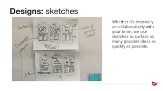 ©2015 Favorite Medium | Proprietary & Confidential
Designs: sketches
Whether it’s internally
or collaboratively with
your team, we use
sketches to surface as
many possible ideas as
quickly as possible.
 