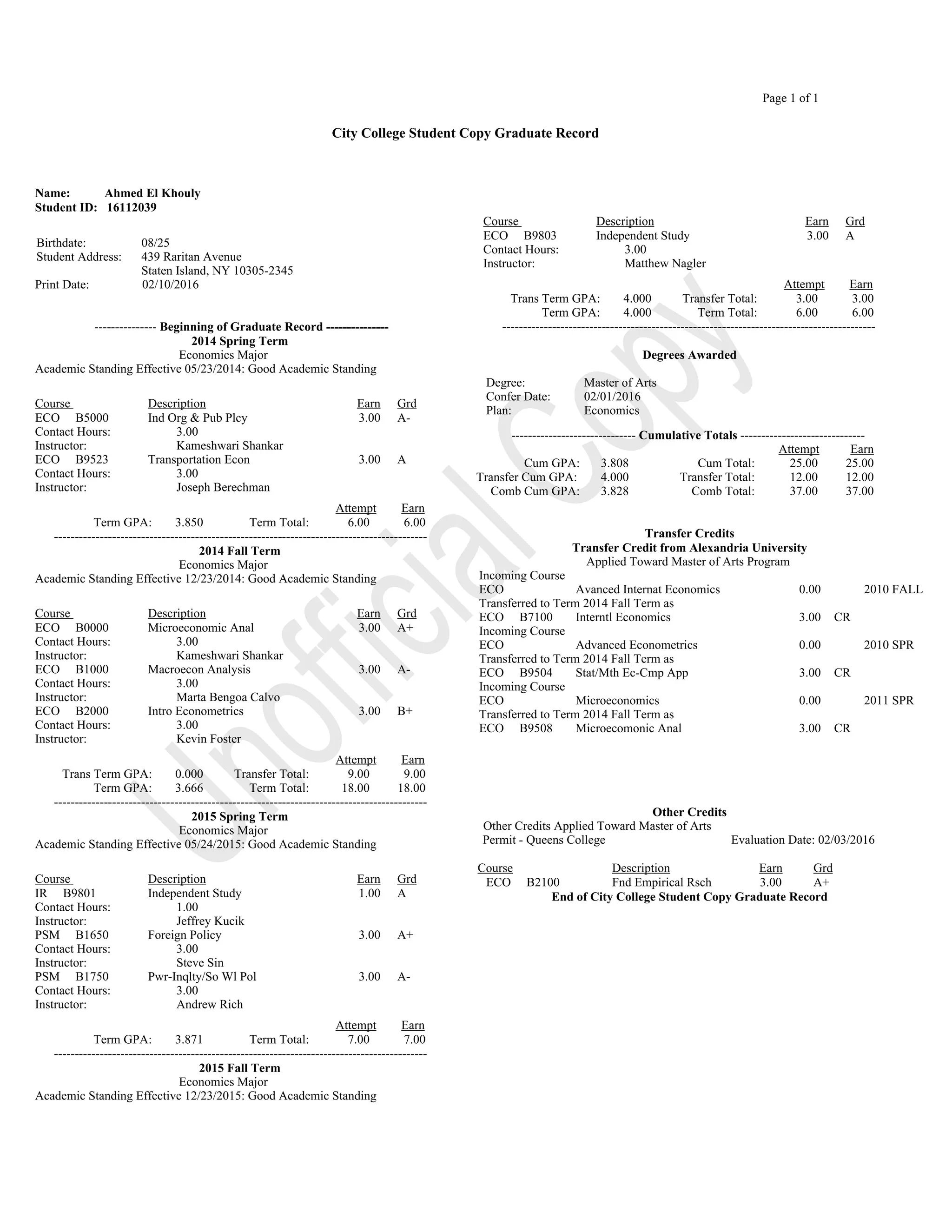 MA Transcript | PDF