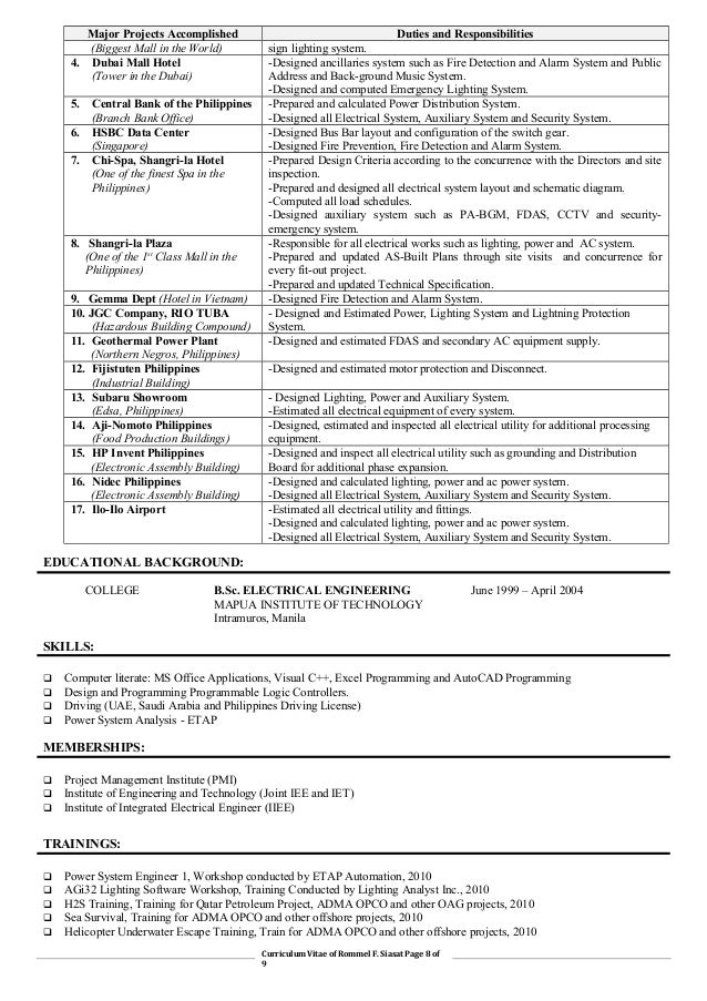 8 major projects accomplished duties and responsibilities electrical engineer duties and responsibilities - Responsibilities Of An Electrician 8 major projects accomplished duties and responsibilities electrical engineer duties and responsibilities - Responsibilities Of An Electrician