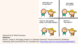 1.
Prepared by Dr. Mitali Srivastava
Reference:
Breehl L, Caban O. Physiology, Puberty. In: StatPearls [Internet]. Treasure Island (FL): StatPearls
Publishing; 2024 [cited 2024 Feb 25]. Available from: http://www.ncbi.nlm.nih.gov/books/NBK534827/
 