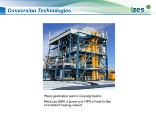 Conversion Technologies
Wood gasification plant in Güssing/ Austria
Produces 2MW of power and 4MW of heat for the
local district heating network
 