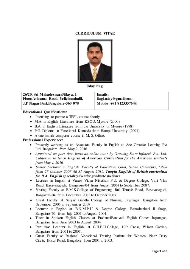 uday english lecturer resume it lecturer resume