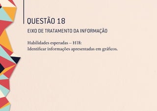 QUESTÃO 18
EIXO DE TRATAMENTO DA INFORMAÇÃO
Habilidades esperadas – H18:
Identificar informações apresentadas em gráficos.
 