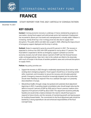 Rapport 2022 du FMI sur les finances publiques en France