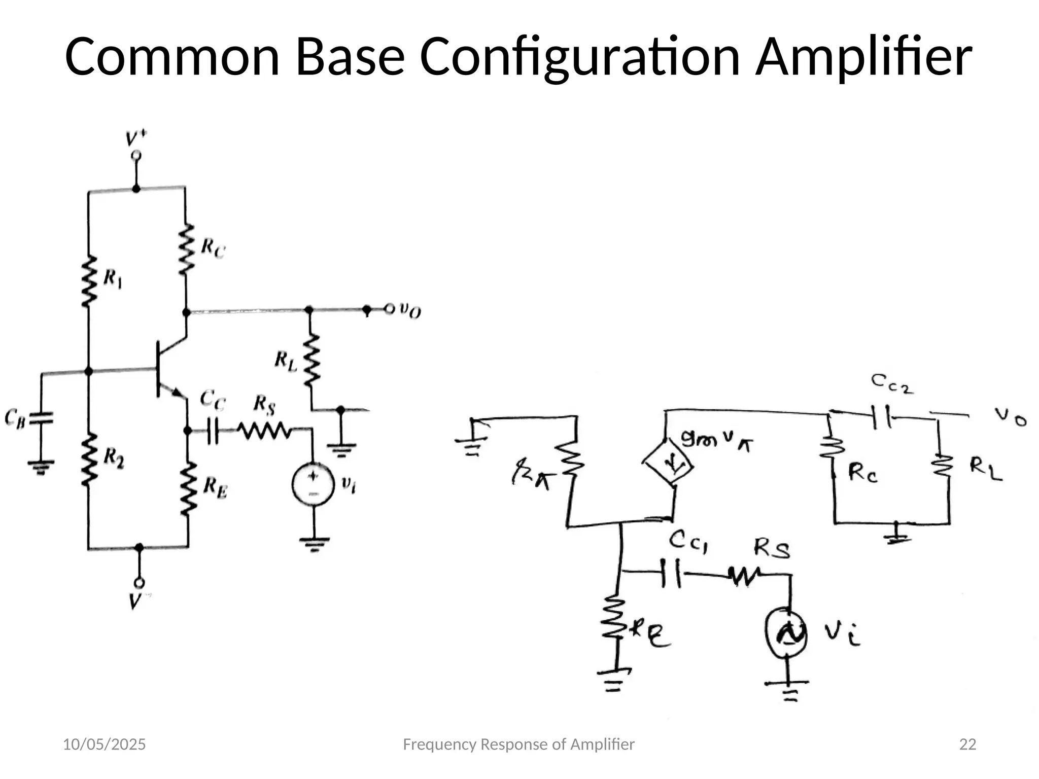 10/05/2025 Frequency Response of Amplifier 22
Common Base Configuration Amplifier
 