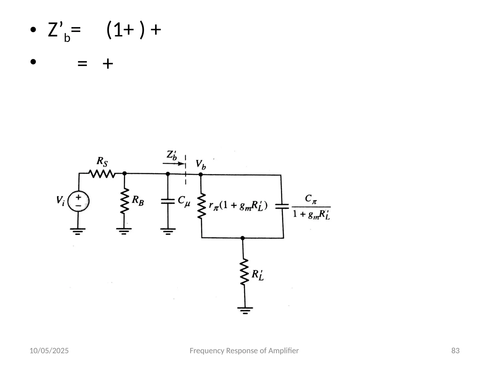 10/05/2025 Frequency Response of Amplifier 83
• Z’b= (1+ ) +
• = +
 