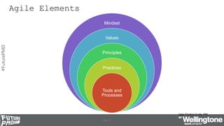 #FuturePMO
Agile Elements
Page 10
Mindset
Values
Principles
Practices
Tools and
Processes
Agile Practice Guide, PMI
 